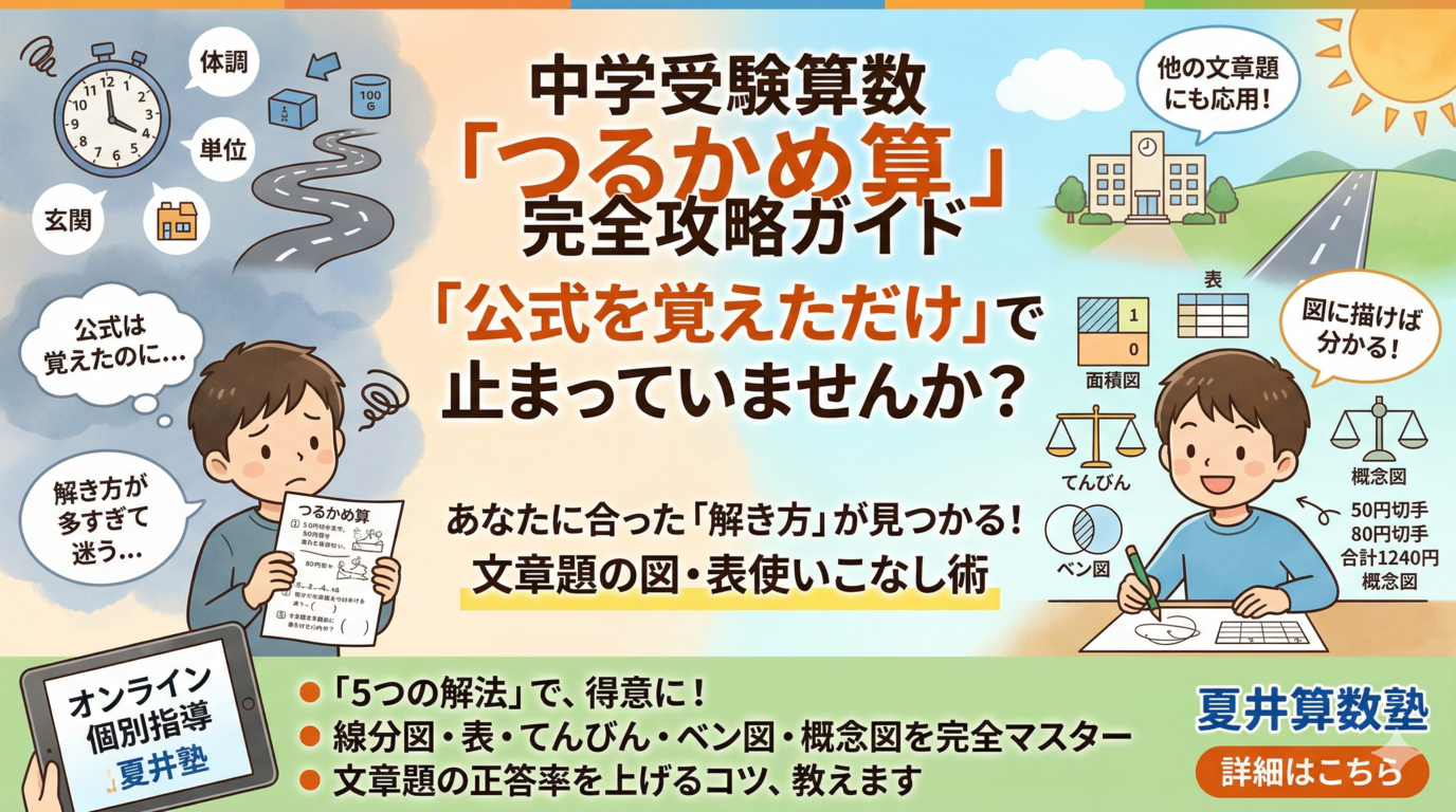 中学受験算数の文章題解き方｜図表と式で得点安定へ導く基本法へ