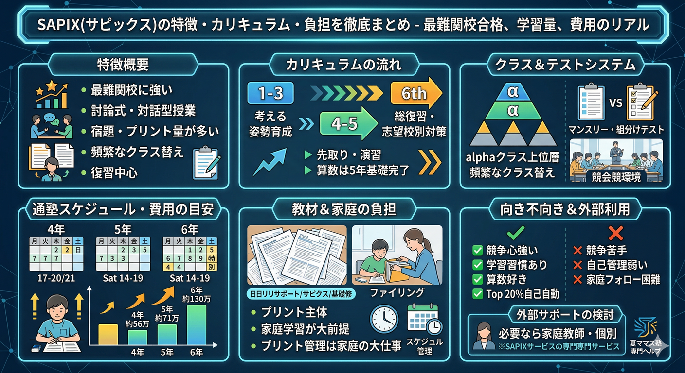 中学受験SAPIXの特徴費用とクラス替えを保護者向けに整理版