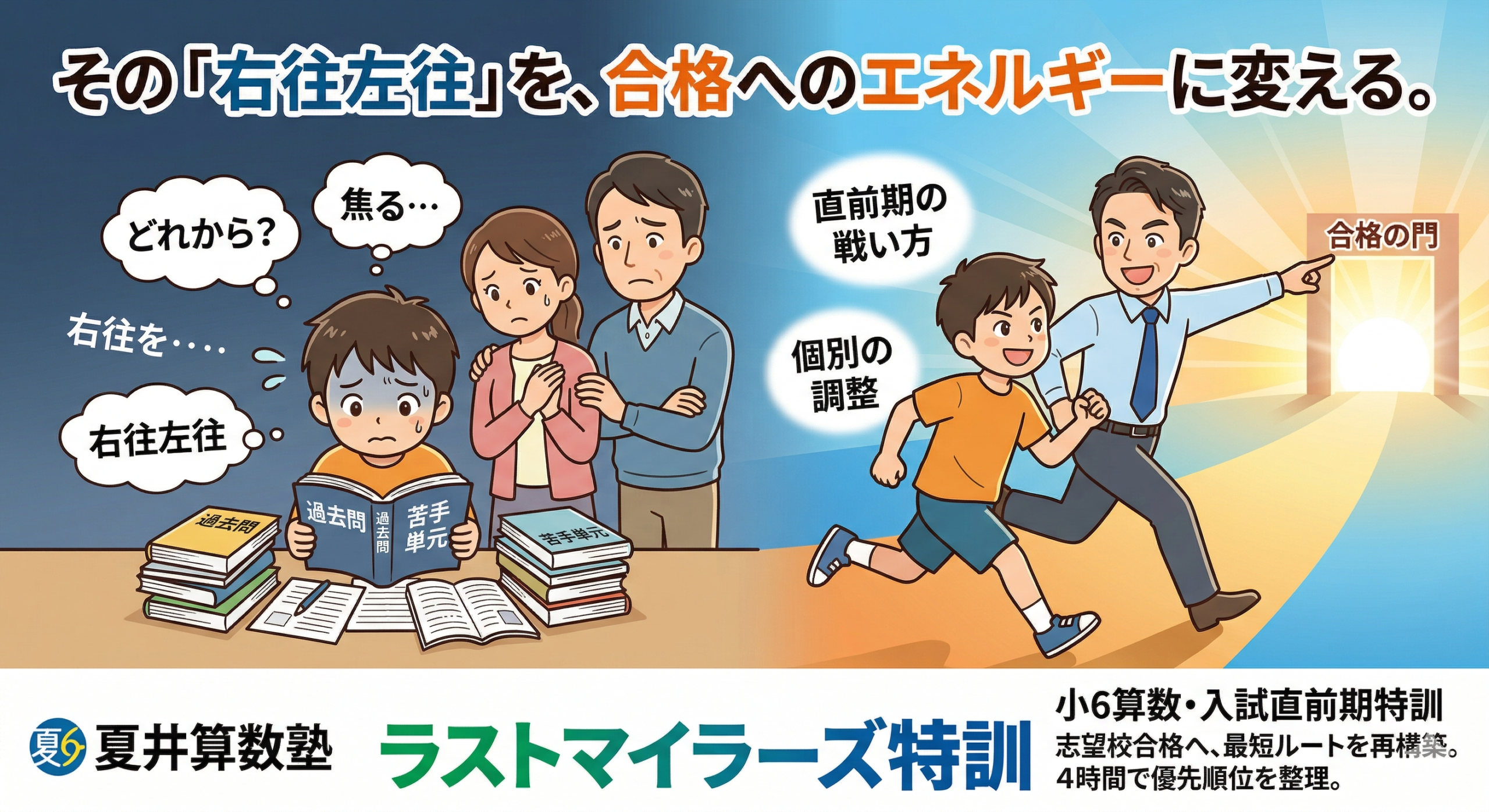 中学受験小6算数直前対策過去問と総復習の4時間特訓講座ご案内